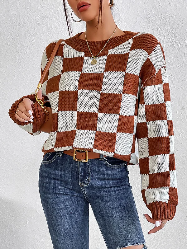 Color - Blocked Women Sweater for a Bold Fashion StatementColor - Blocked Women Sweater for a Bold Fashion StatementCheckered Round Neck Sweater Color - Blocked Women Sweater for a Bold Fashion StatementColor - Blocked Women Sweater for a Bold Fashion StatementCheckered Round Neck Sweater