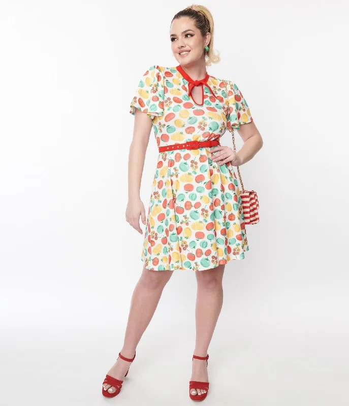 Sleeveless Women Dress in Bright Colors for Summer PartiesSleeveless Women Dress in Bright Colors for Summer PartiesUnique Vintage Ivory & Red Tomato Print Flare Dress Sleeveless Women Dress in Bright Colors for Summer PartiesSleeveless Women Dress in Bright Colors for Summer PartiesUnique Vintage Ivory & Red Tomato Print Flare Dress