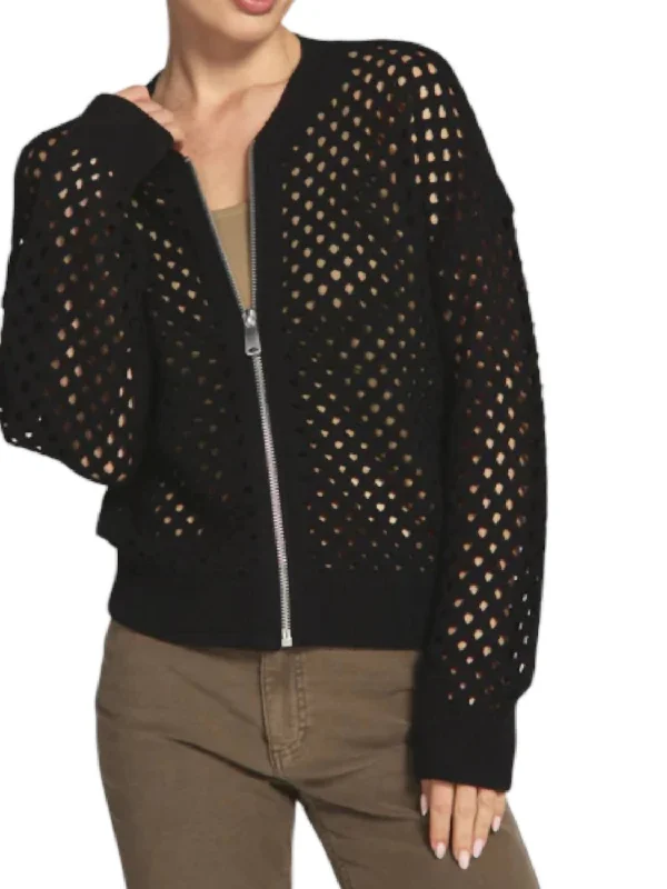 Cable - Knit Women Sweater with Intricate PatternsCable - Knit Women Sweater with Intricate PatternsRene Knit Bomber In Black Cable - Knit Women Sweater with Intricate PatternsCable - Knit Women Sweater with Intricate PatternsRene Knit Bomber In Black